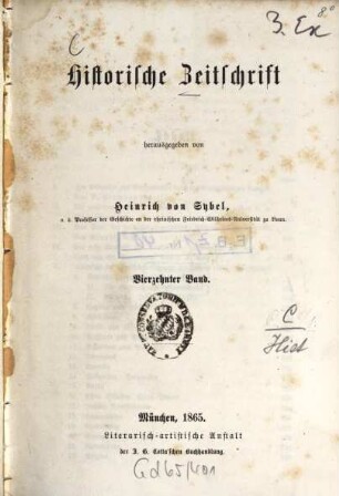 Historische Zeitschrift : HZ. 14. 1865