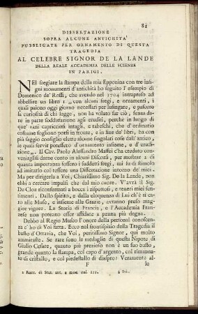 Dissertazione Sopra Alcune Antichita' Pubblicate Per Ornamento Di Questa Tragedia ...