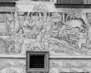 Sgraffito mit einer Jagdszene
