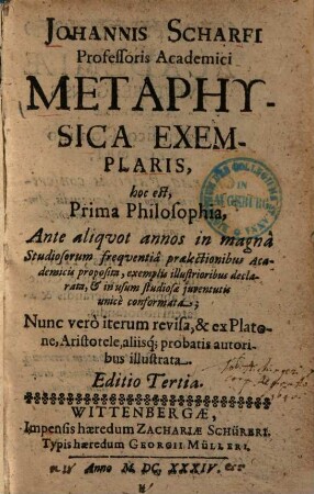 Metaphysica exemplaris hoc est prima philosophia