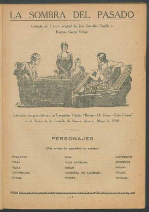 La sombra del pasado : Comedia en 3 actos, original de José Gonzalez Castillo y Enrique Garía Velloso