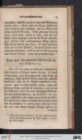 Daß nur ein einziges Universal in der Alchymie sey