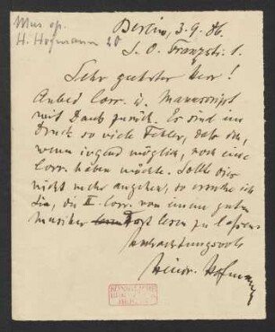 Brief an Unbekannt : 03.09.1886