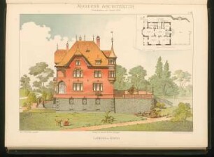 Landhaus, Zürich: Grundriss und Ansicht (aus: Moderne Architektur, hrsg. Lambert & Stahl, Stuttgart 1891)
