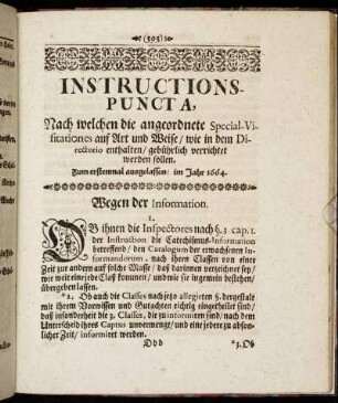 Instructions-Puncta, nach welchen die angeordnete Special-Visitationes ... verrichtet werden sollen ... im Jahr 1664