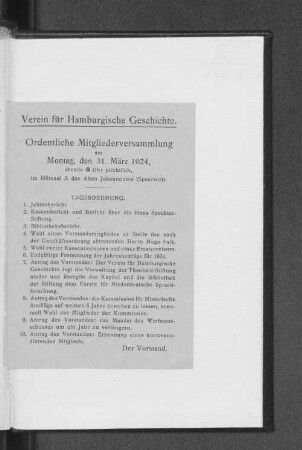 Ordentliche Mitgliederversammlung am Montag, den 31. März 1924