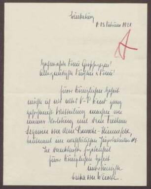 Schreiben von Erika von Wersebe an die Großherzogin Luise; Verlobung von Erika von Wersebe