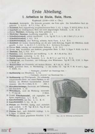 I. Arbeiten in Stein, Bein, Horn (Nr. 1-31)