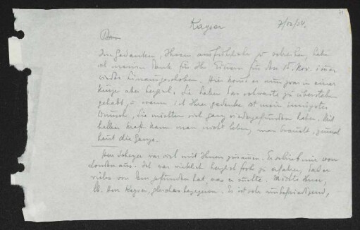 Brief von Gerhart Hauptmann an Rudolf Kayser
