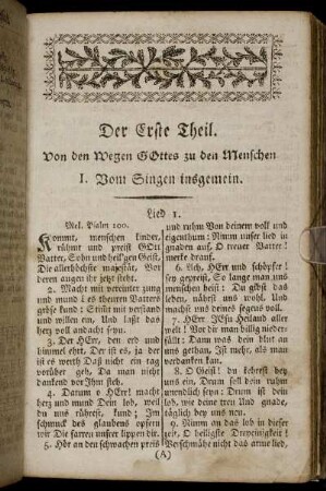 I. Vom Singen insgemein. - V. Von dem Rathschluß Gottes.