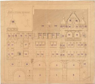 Billing, Hermann; Karlsruhe (Baden-Württemberg), Kaiserstr. 201; Haus Ströbe, Hofapotheke - Fassadenentwurf (Ansicht)
