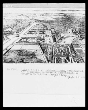 Chantilly, Schloss und Park, Gesamtansicht aus der Vogelschau