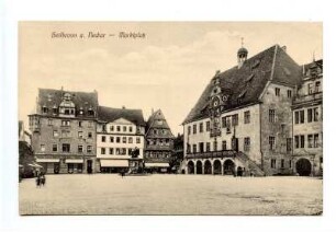 Marktplatz mit Käthchenhaus, Marktplatz 2 u. 3, Robert-Mayer-Denkmal, Rathaus