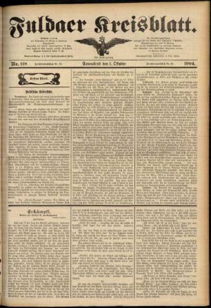 Erste Ausgabe vom Samstag, den 01. Oktober 1904.