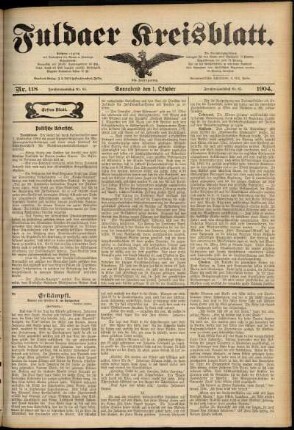 Erste Ausgabe vom Samstag, den 01. Oktober 1904.