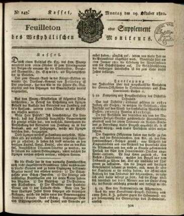No. 143, Montag den 29. Oktober 1810