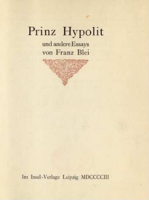 Prinz Hypolit und andere Essays