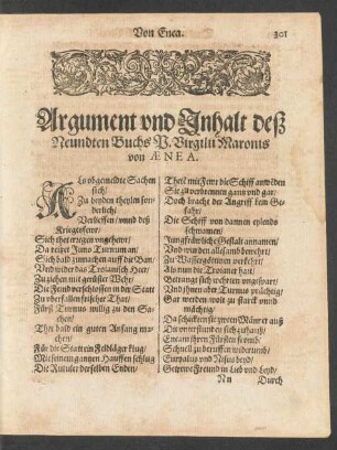 Argument und Inhalt deß Neundten Buchs P. Virgilii Maronis/ von Aenea.