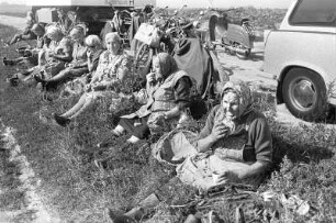 Pause : Erntehelferinnen bei der Pause am Feldrand