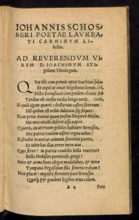 Iohannis Schosseri Poetae Laureati Carminum Libellus.