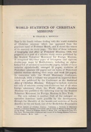 World statistics of christian missions