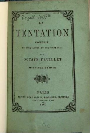 La tentation : Pièce en 5 actes et 6 tableaux
