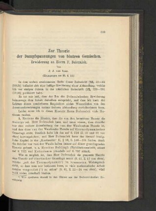 Zur Theorie der Damfspannung von binären Gemischen. Erwiderung an Herrn F. Dolezalek