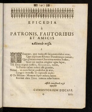 49-63, Epicedia à Patronis, Fautoribus et Amicis.