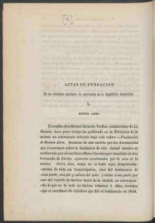 Actas de fundación de las ciudades capitales de provincia en la República Argentina.