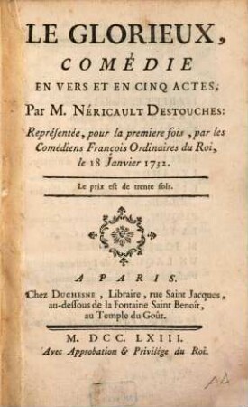 Le glorieux : comédie en vers et en cinq actes