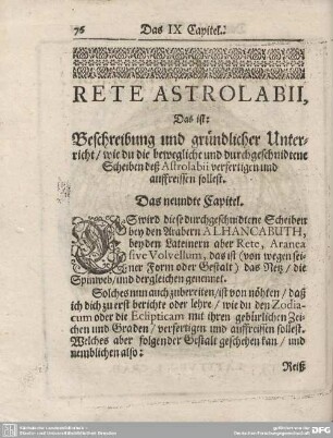 Rete Astrolabii, Das ist: Beschreibung und gründlicher Unterricht/ wie du bewegliche und durch geschnidtene Scheiben deß Astroöabii verfertigen und auffreissen sollest.