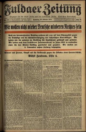 Ausgabe vom Samstag, den 29. Oktober 1932.