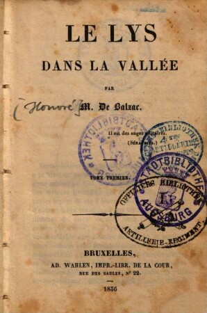 Le Lys dans la vallée, 1