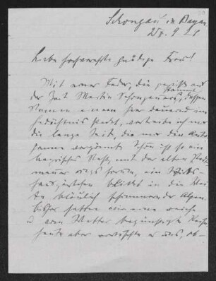 Brief von Hannes M. Avenarius an Margarete Hauptmann