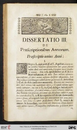 Dissertatio III: De Praescriptionibus Annorum