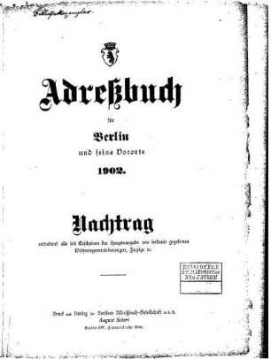Adreßbuch für Berlin und seine Vororte 1902Nachtrag