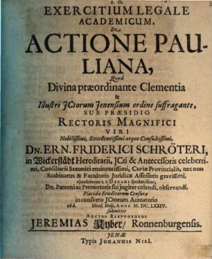 Exercitium leg. acad. de actione Pauliana