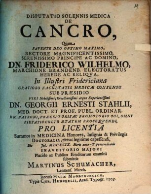 Disputatio solennis medica de cancro