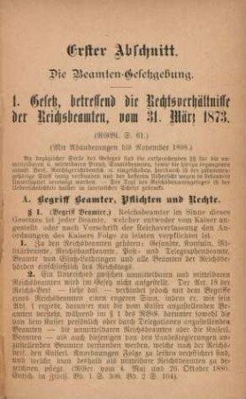 Erster Abschnitt. Die Beamten-Gesetzgebung