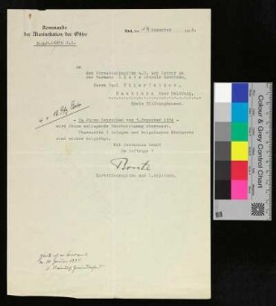 Schreiben des Kommandos der Marinestation der Ostsee - B.-Nr. H.16656 P.I. an den Korvettenkapitän a.D. und Lehrer an der Hermann-Lietz Schule Haubinda, Paul Thierfelder