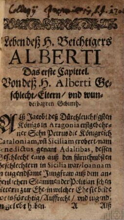 Leben deß H. Beichtigers Alberti