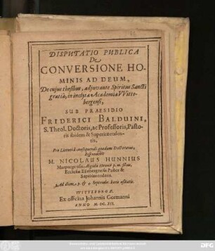 Disputatio Publica De Conversione Hominis Ad Deum