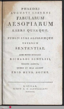 Phaedri Augusti liberti Fabularum Aesopiarum libri quinque