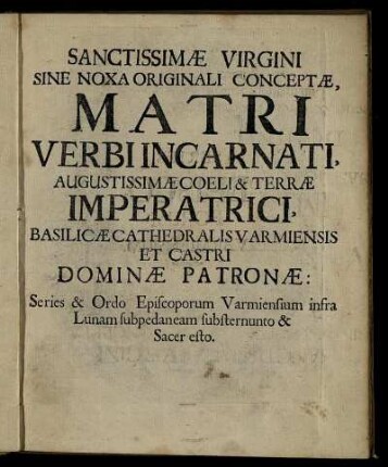 Sanctissimae Virgini ... Matri Verbi Incarnati ...