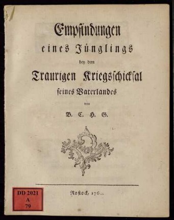 Empfindungen eines Jünglings bey dem Traurigen Kriegsschicksal seines Vaterlandes