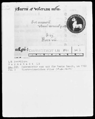 Laacher Sakramentar — Tierkreiszeichen Stier, Folio 3recto