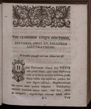 Viri Clarissimi Atqve Doctissimi, Favtores, Amici Et Collegæ Aestvmatissimi.