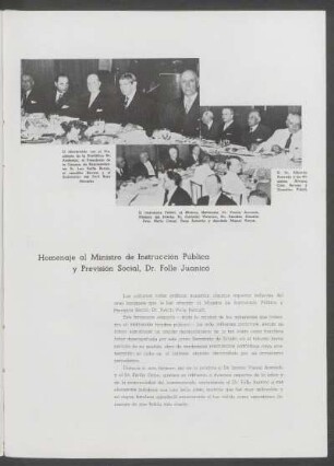 Homenaje al Ministro de Instrucción Pública y Previsión Social, Dr. Folle Juanicó