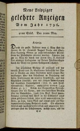 41tes Stück. Den 20ten May.