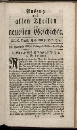 XLIX. Nachl. Cob. den 9. Dec. 1758.
